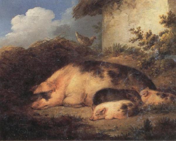 George Morland A Sow and Her Piglets China oil painting art